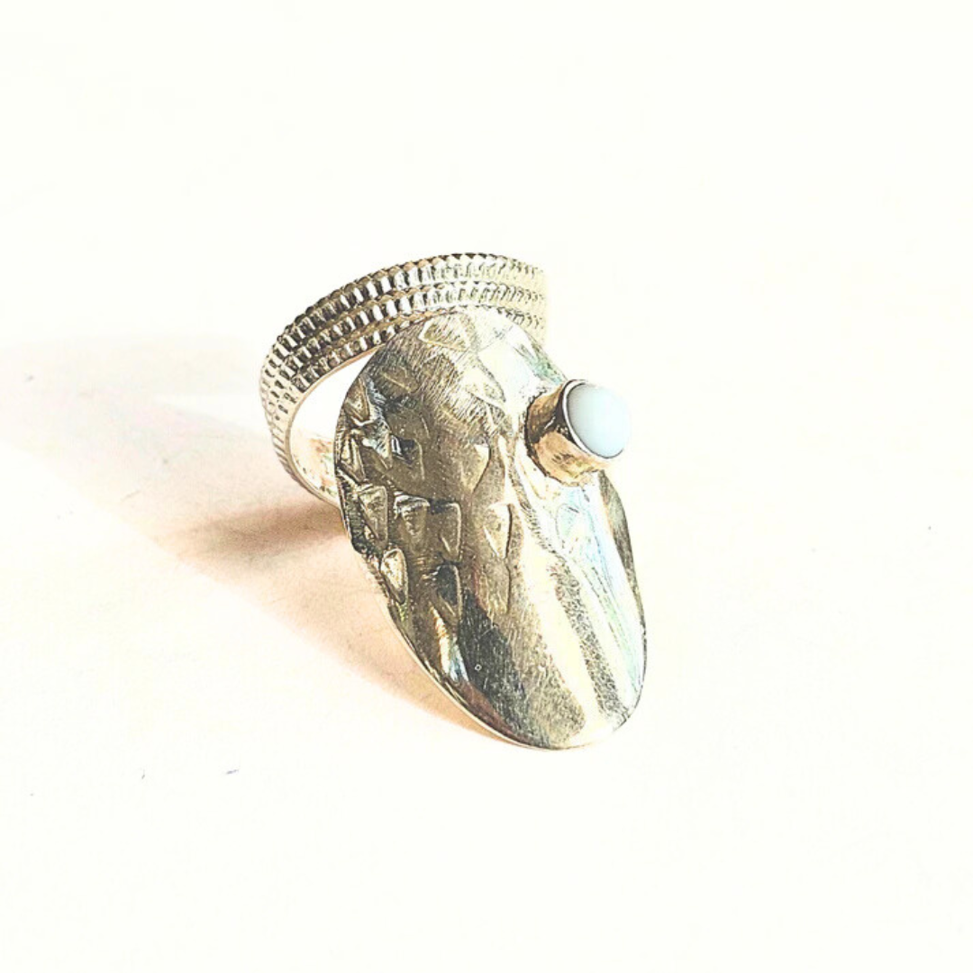 Sterling Silver Nail Ring with Blue Chalcedony Gemstone – Adjustable Size 7