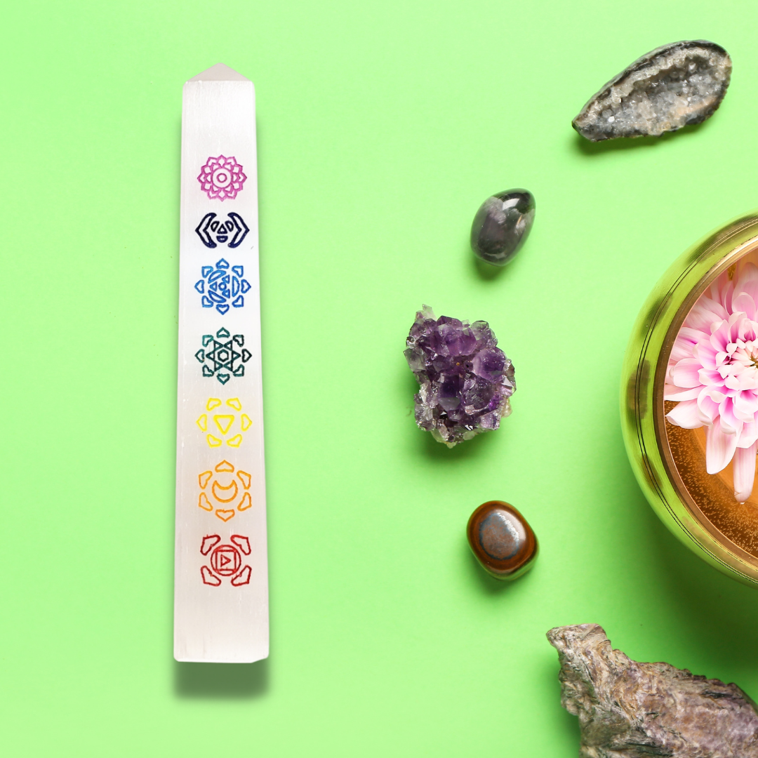 Selenite 7 Chakra Obelisk Tower - A Beacon of Clarity and Balance