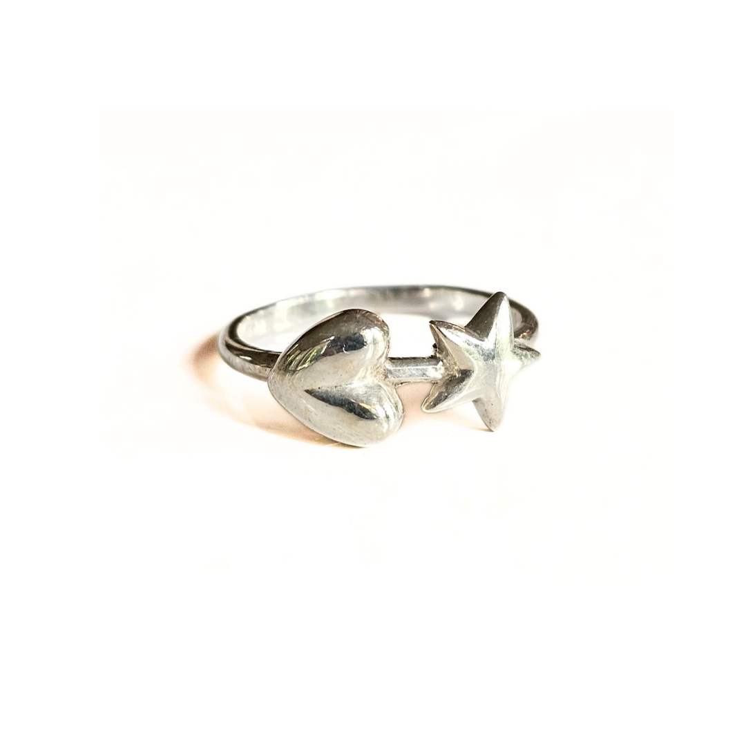 Sterling Silver Heart & Star Ring – Sz8 - A Symbol of Love, Light & Inner Guidance