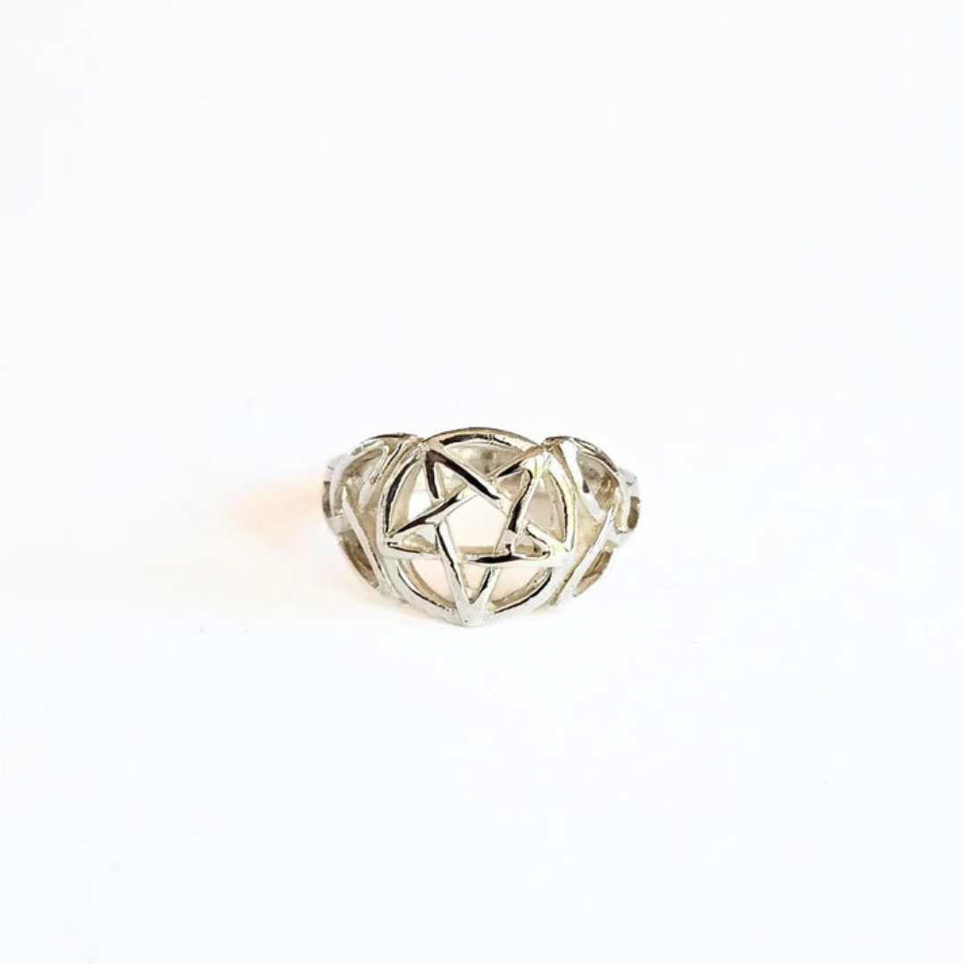 A sterling silver ring featuring a Celtic pentacle design.