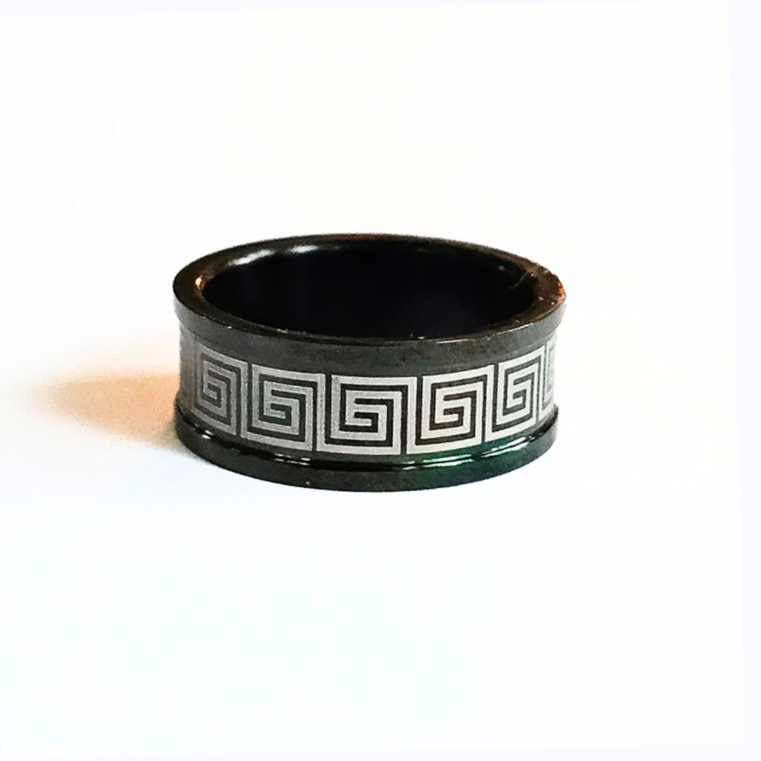 Black Enamel Stainless Steel Celtic Ring - Sz 10 - Eternity and Interconnectedness