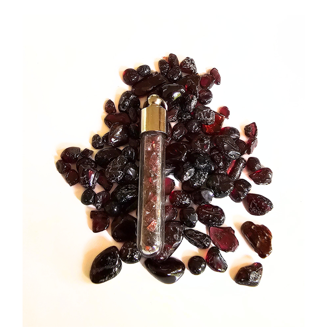 Garnet Chips Glass Vial Pendant – Passion, Strength & Grounded Energy