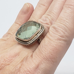 Facetted Green Apatite Ring - Sz 8