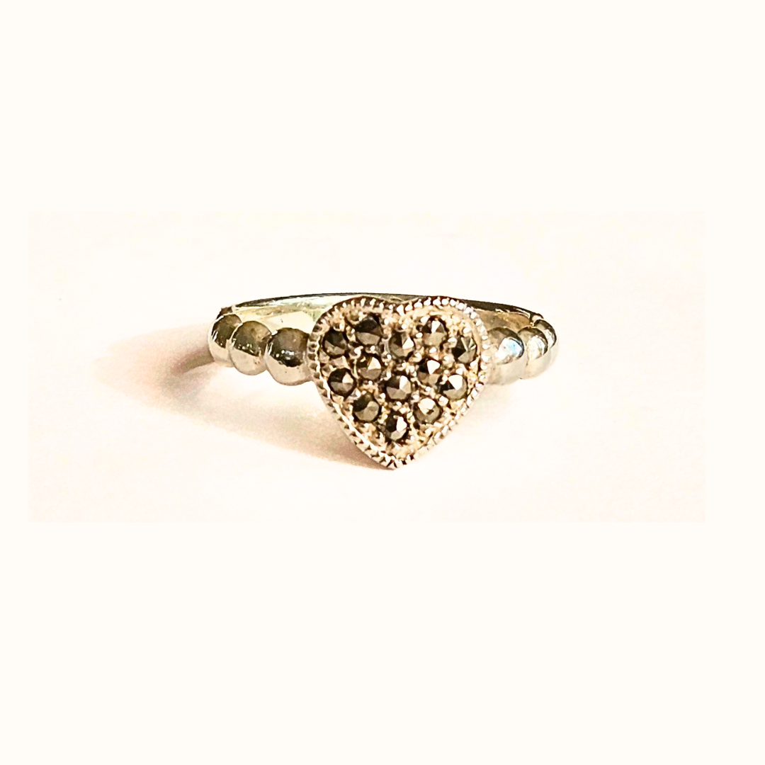 Marcasite Heart Ring - Sz 8 - Love, Elegance, and Enduring Beauty