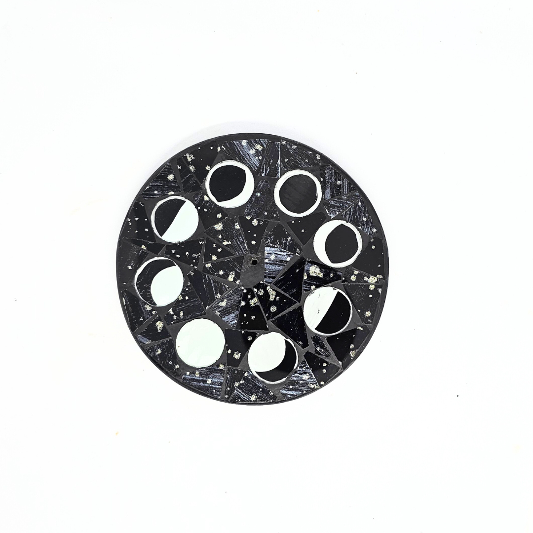 Wood & Glass Inlay Mosaic Moon Phases Incense Burner
