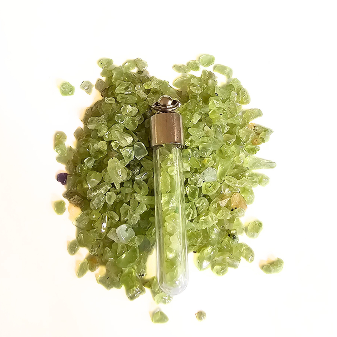 Peridot Chips Glass Vial Pendant – Fresh Energy, Abundance & Emotional Renewal