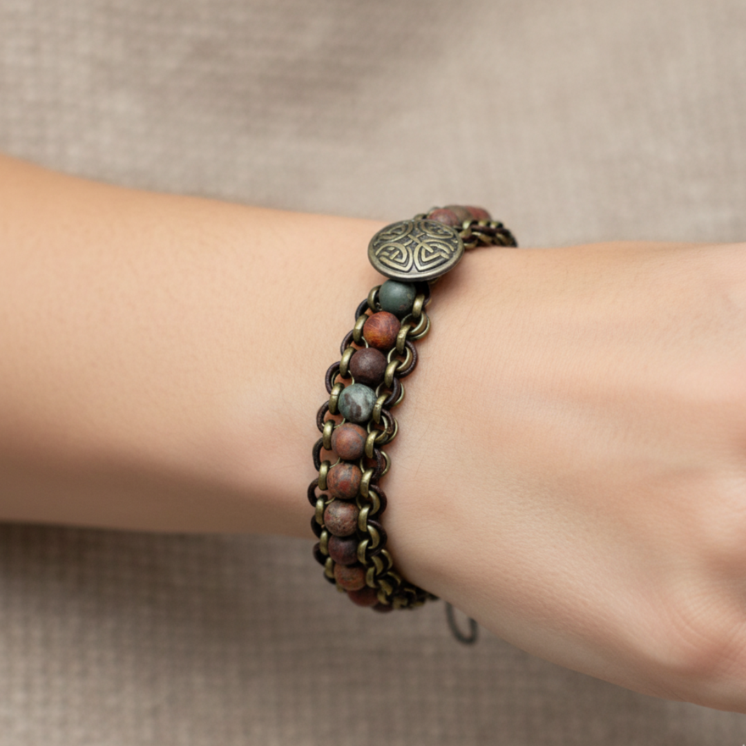 Matte Picasso Jasper Chain-link Bracelet