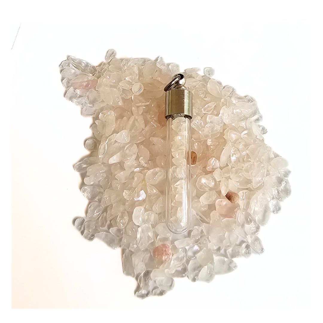 Rose Quartz Chips Glass Vial Pendant – Love, Healing Heart