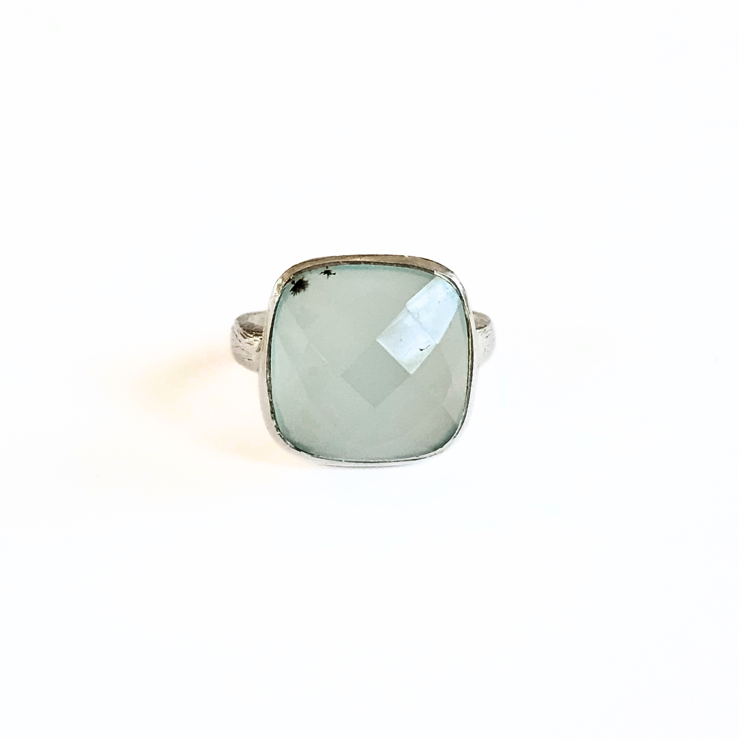 Blue Chalcedony Ring - Sz 7.5 - Calming, Centering and Energy Repair