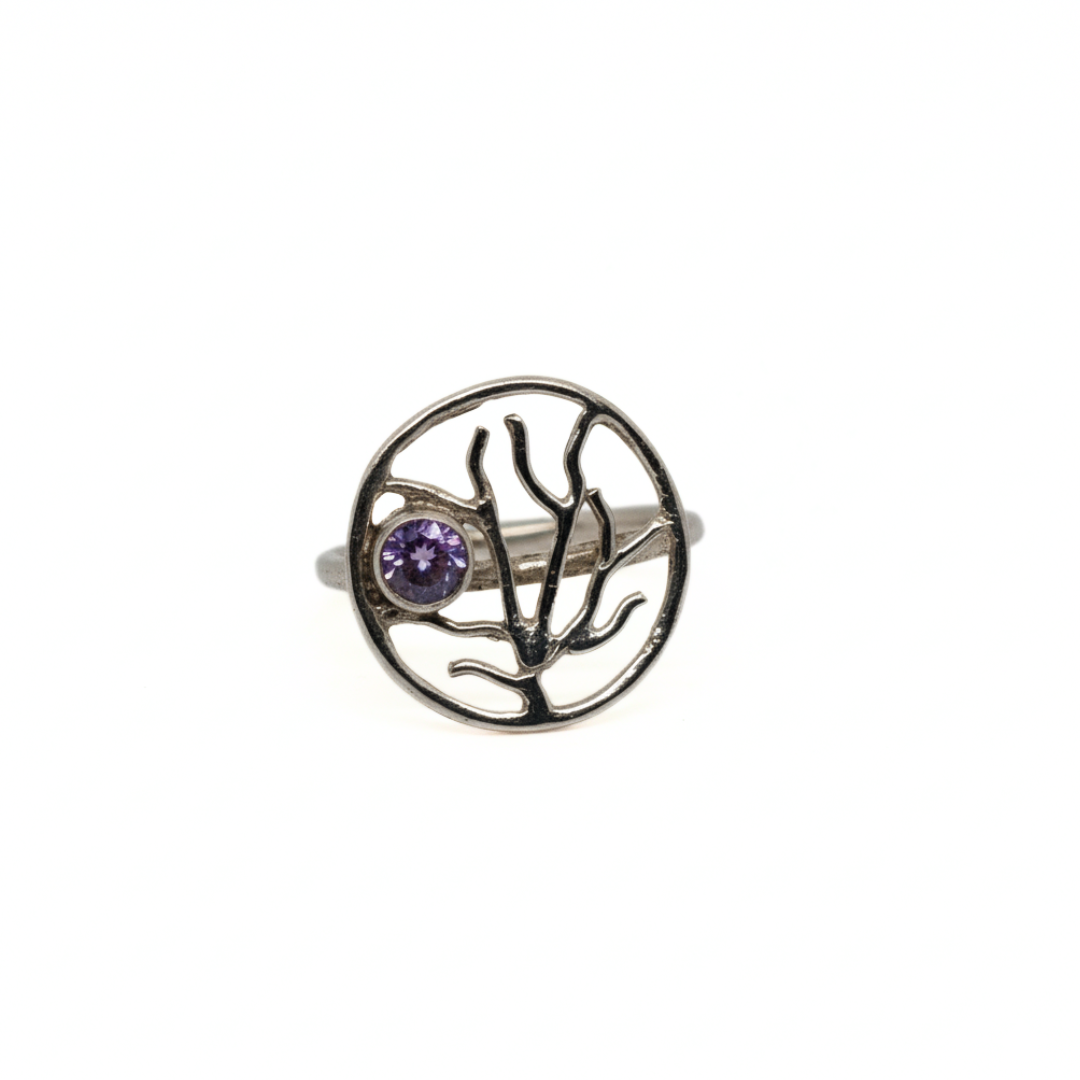 Amethyst Tree of Life Ring - Sz 7 - Interconnectness and Renewal