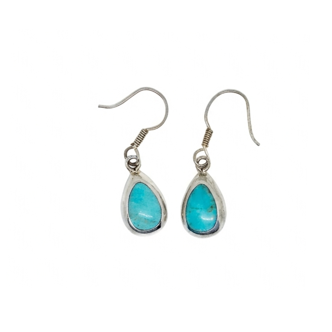 Sterling Silver Turquoise Teardrop Earrings - Ancient Protection & Master Healing