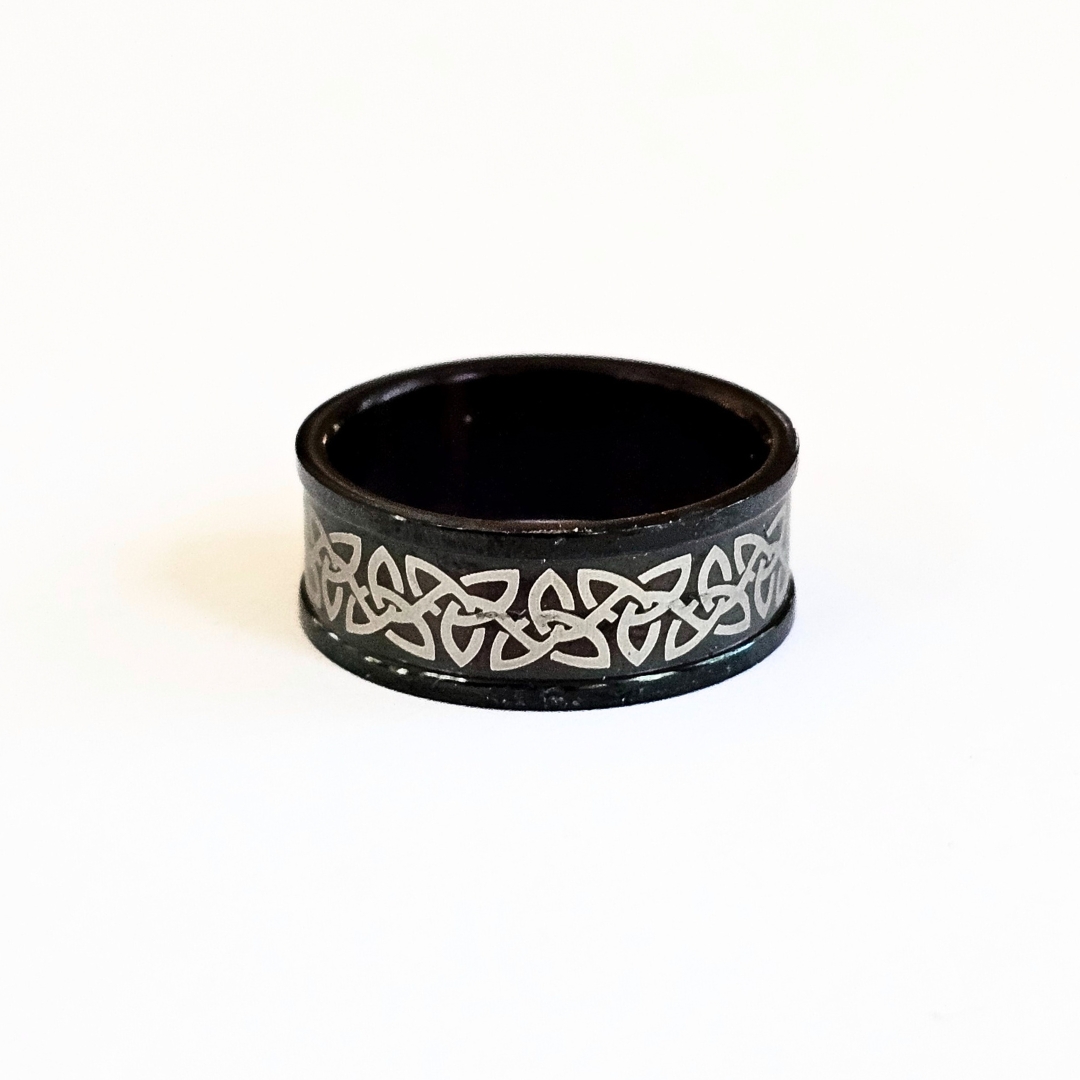 Black Enamel Stainless Steel Celtic Ring - Sz 10.5 - Eternity and Interconnectedness