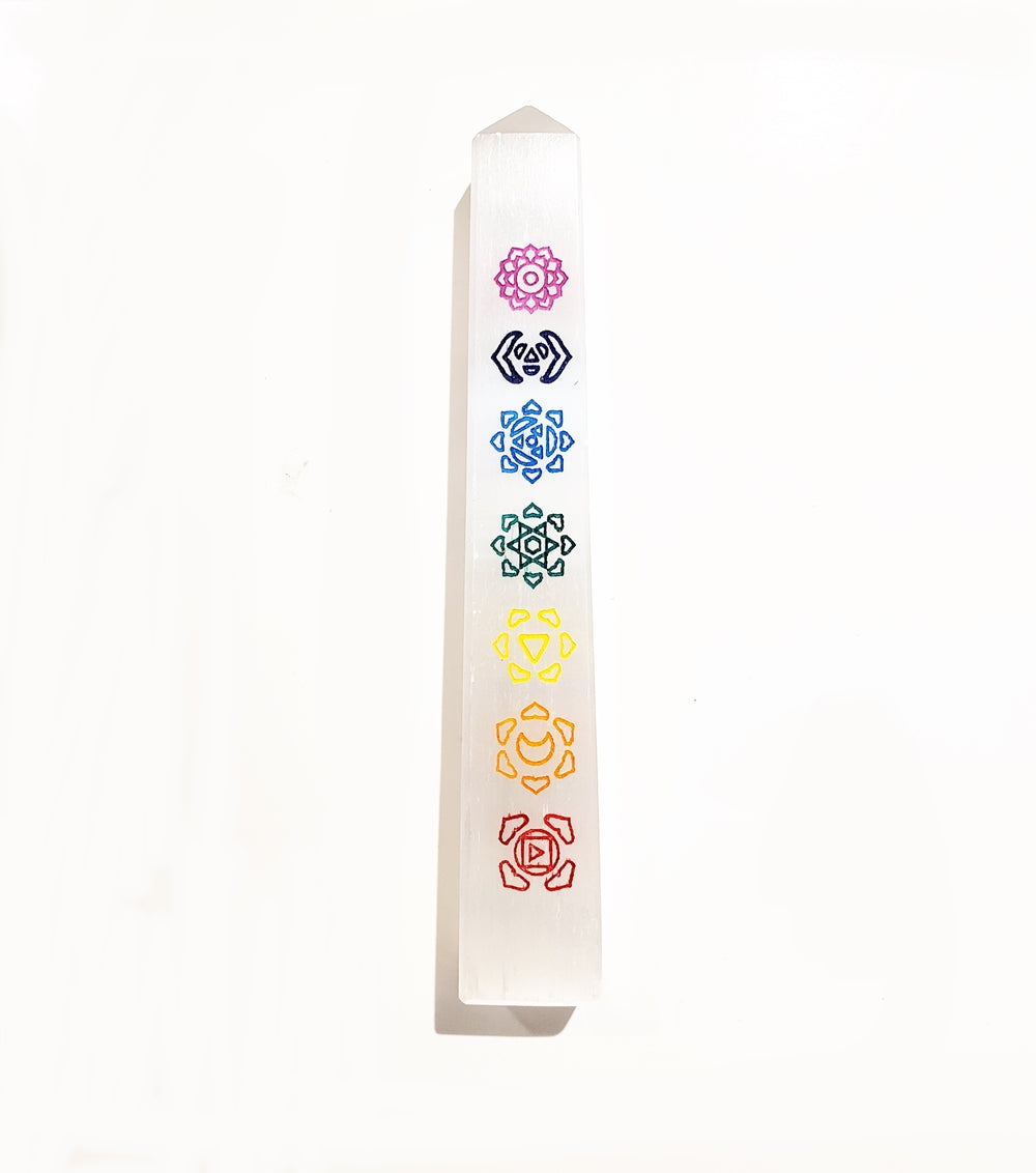 7 Chakra Selenite Obelisk Tower Radiance Gifts