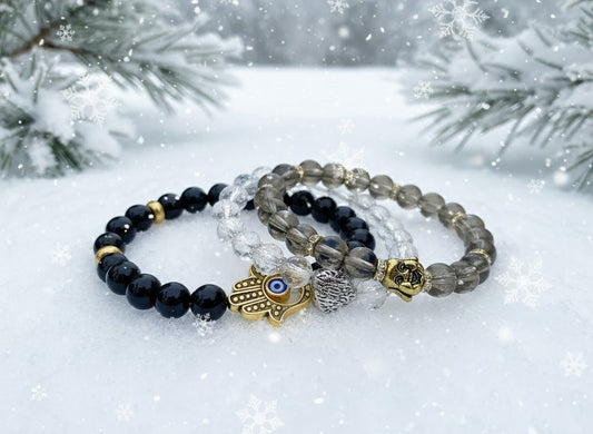 Embrace Winter Energy with Clear Quartz, Smoky Quartz & Black Tourmaline Bracelets