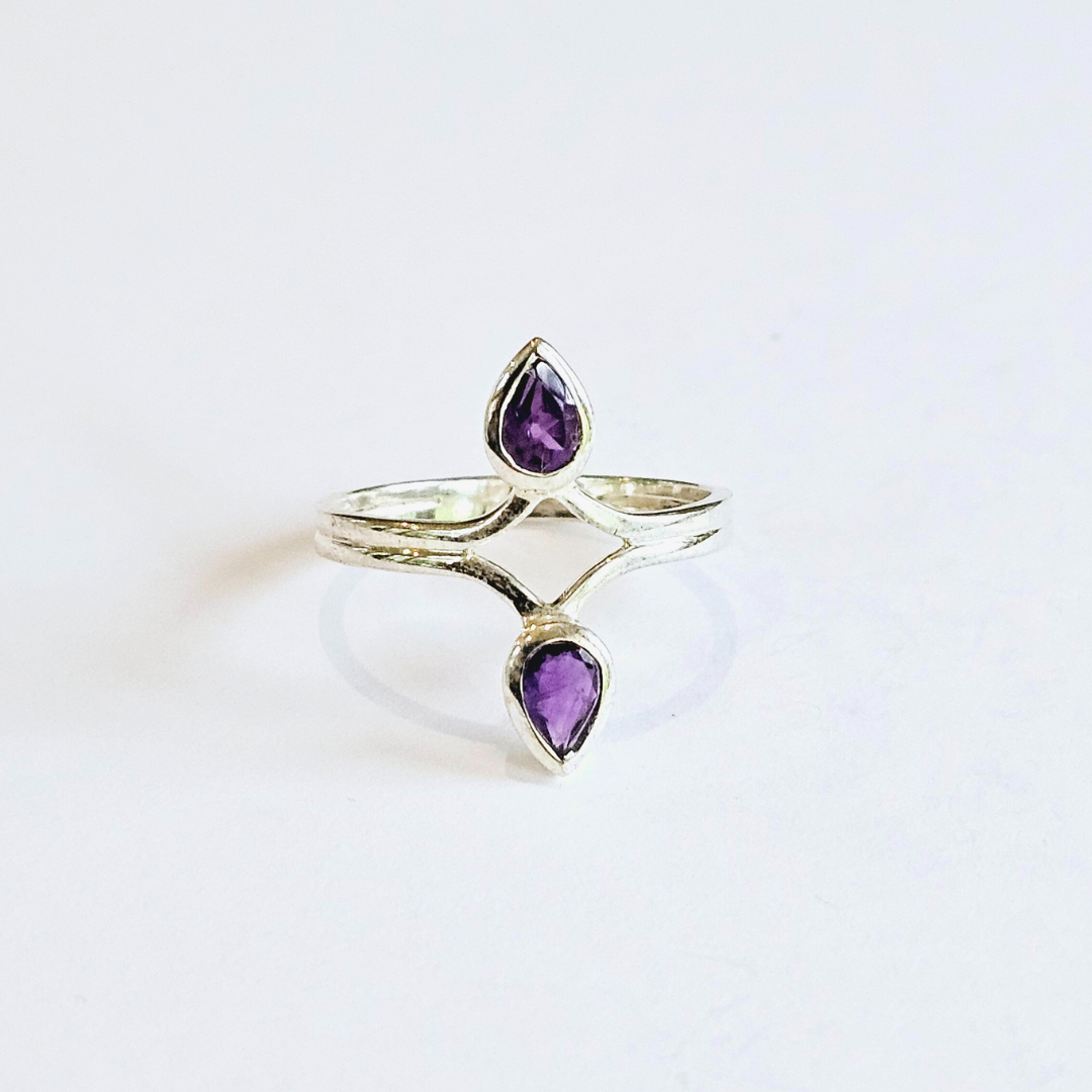 Amethyst 2 Teardrop Ring - Sz 9