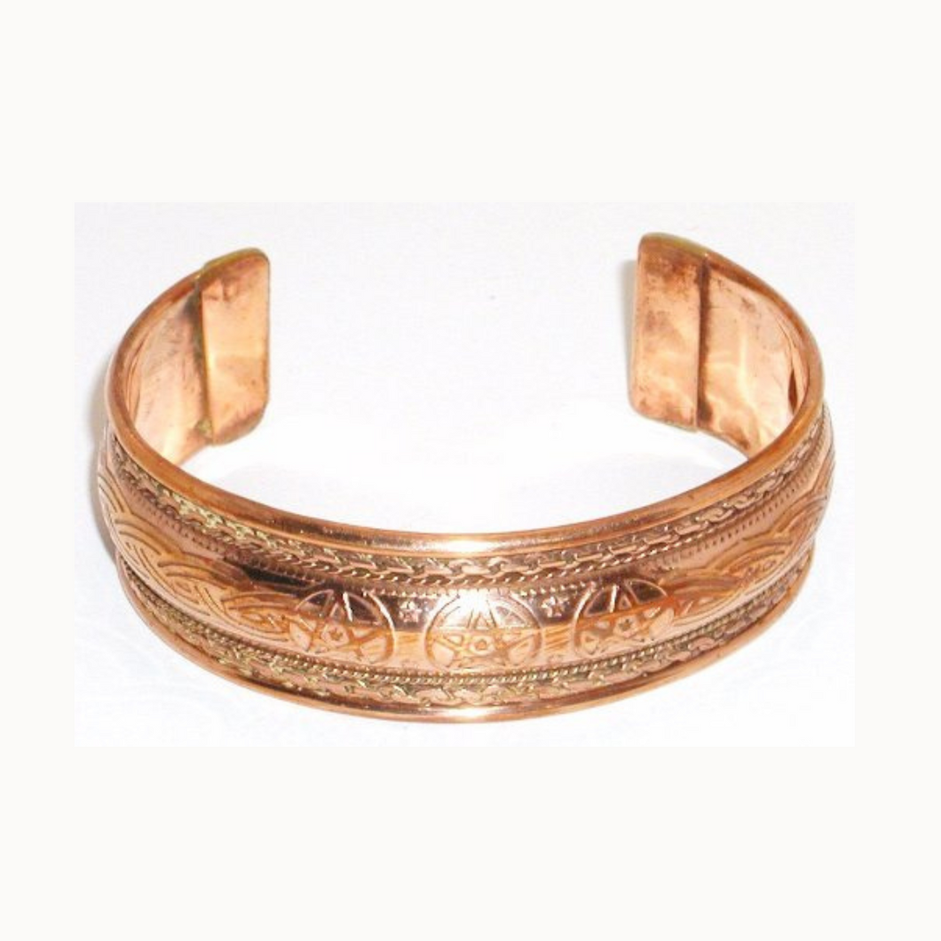 Celtic Knot Pentagram Engraved Copper Bracelet