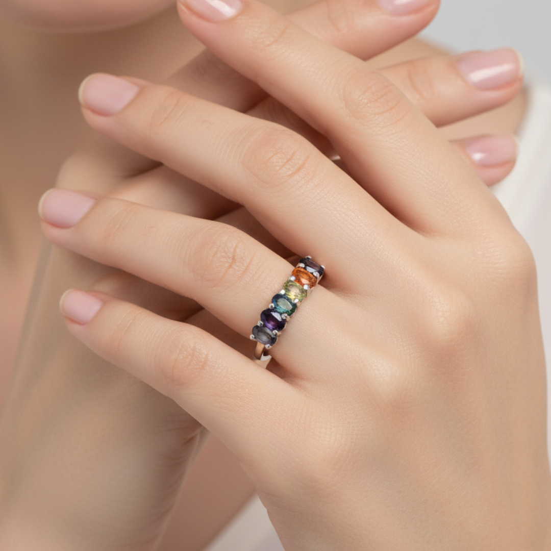 7 Chakra Stone Ring - Sz 9 - Alignment and Balance