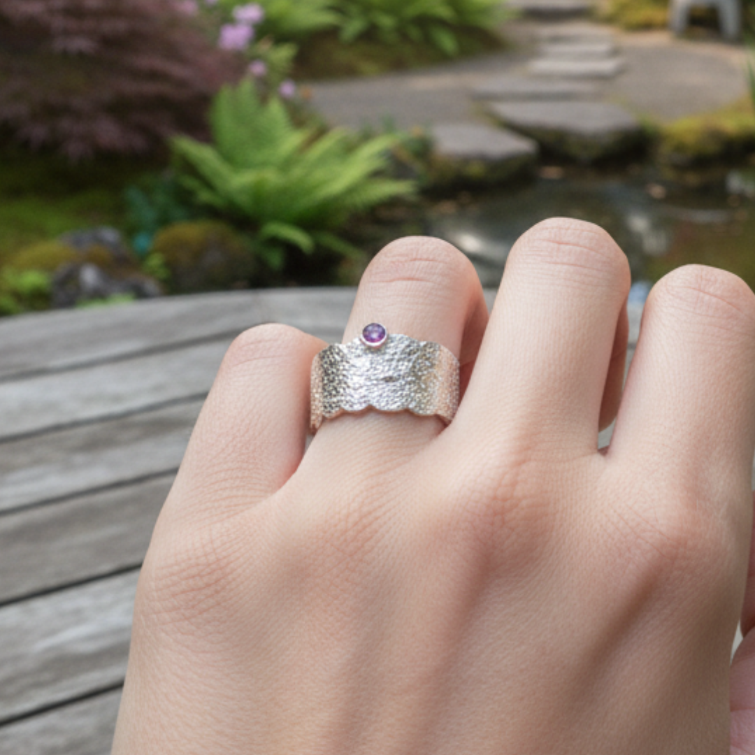 Amethyst Textured Ring - Sz 8 - Soothe the Mind and Promote Balance