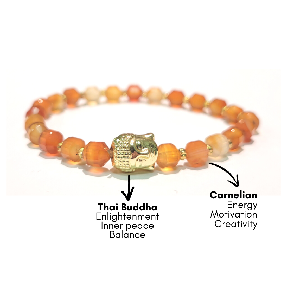 Carnelian Facetted Bead Bracelet with Thai Buddha