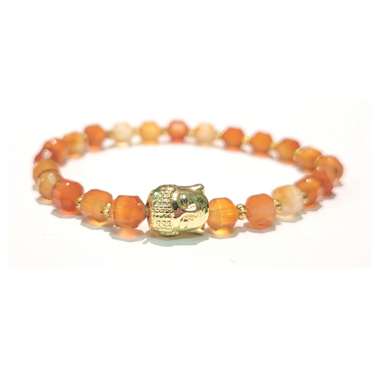 Carnelian Facetted Bead Bracelet with Thai Buddha