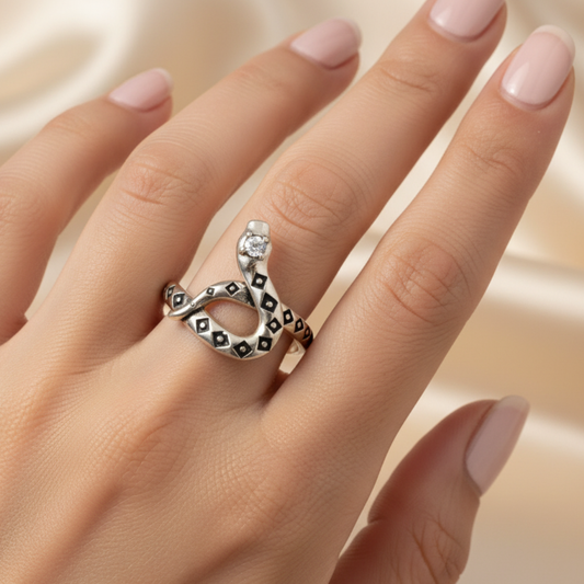 Clear Quartz Snake Ring - Sz 9 - Healer, Resilient and Adaptability