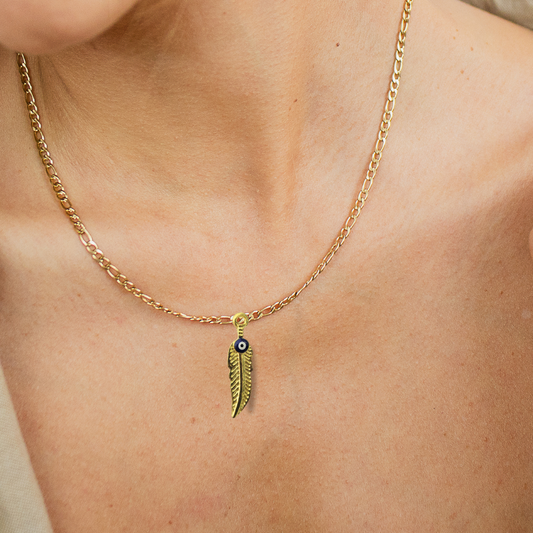 Feather & Evil Eye Pendant