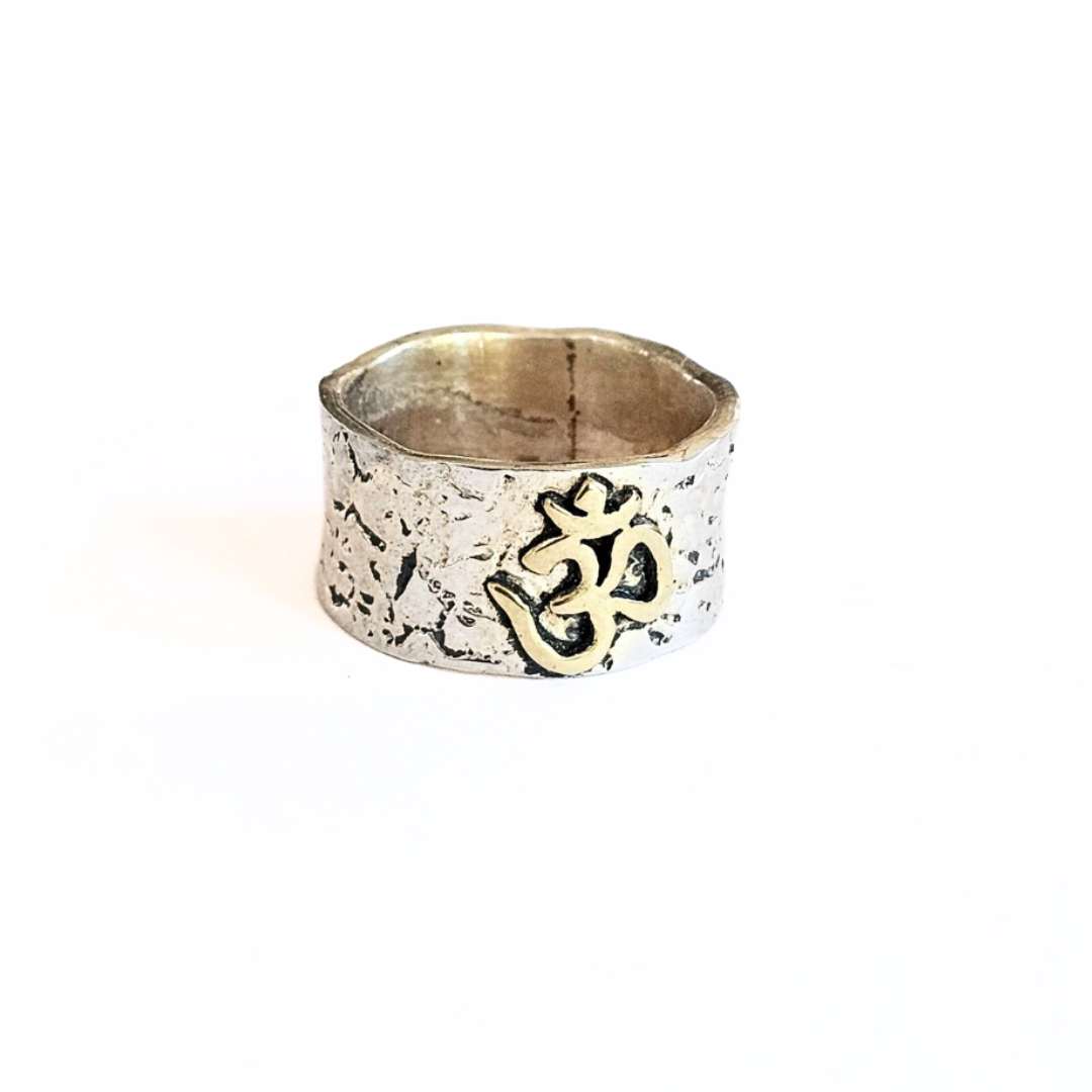 Sterling Silver/Gold Ohm Ring - Sz 8 - Peace and Elegance