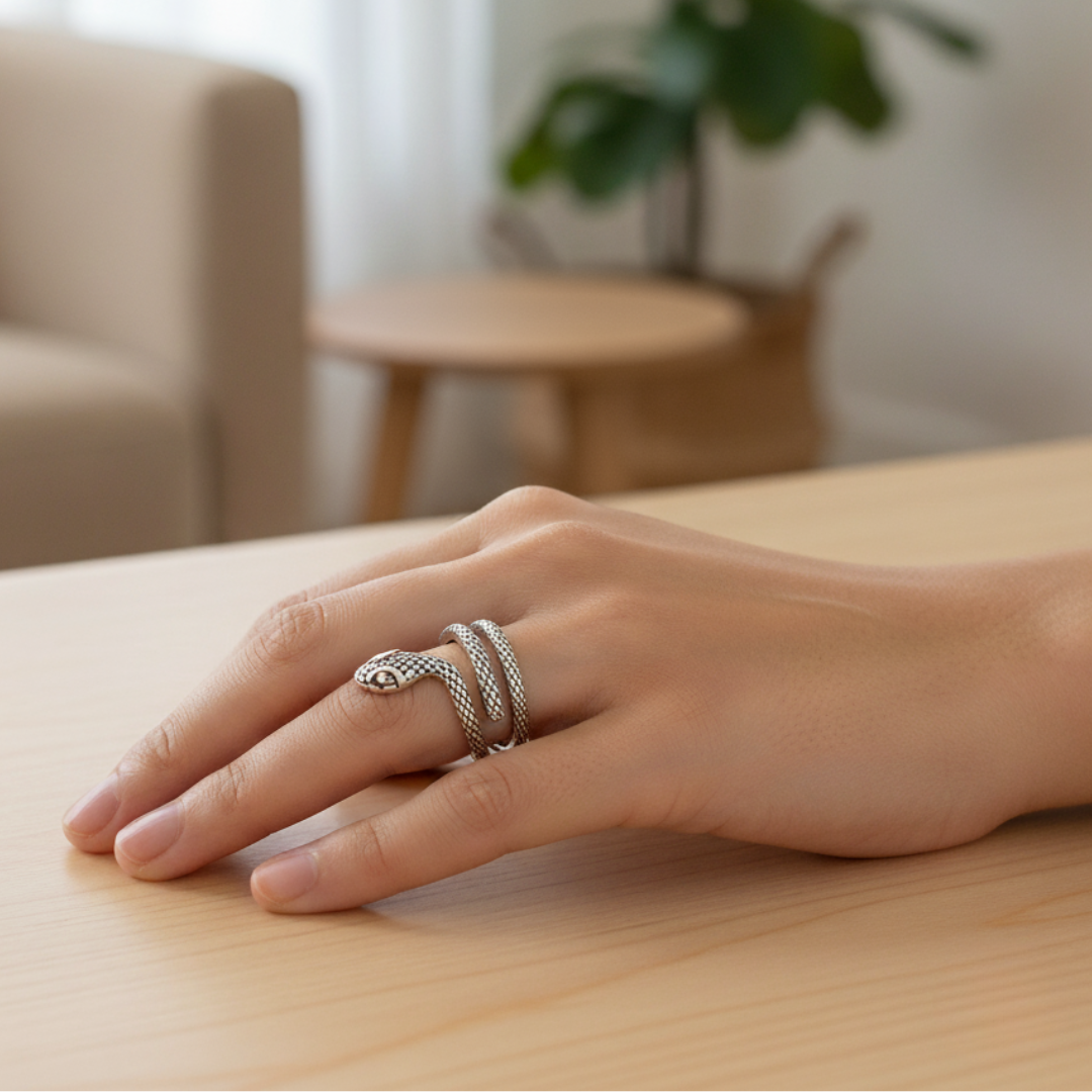 Sterling Silver Snake Ring - Sz 7+ - Transformation, Rebirth, and Healing