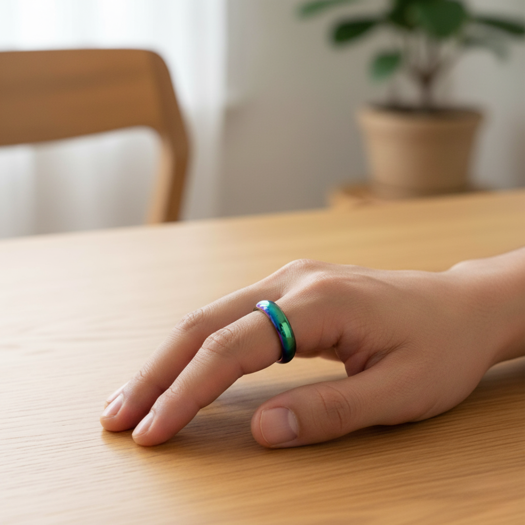 Magnetic Titanium Hematite Ring – Domed Band, Size 12