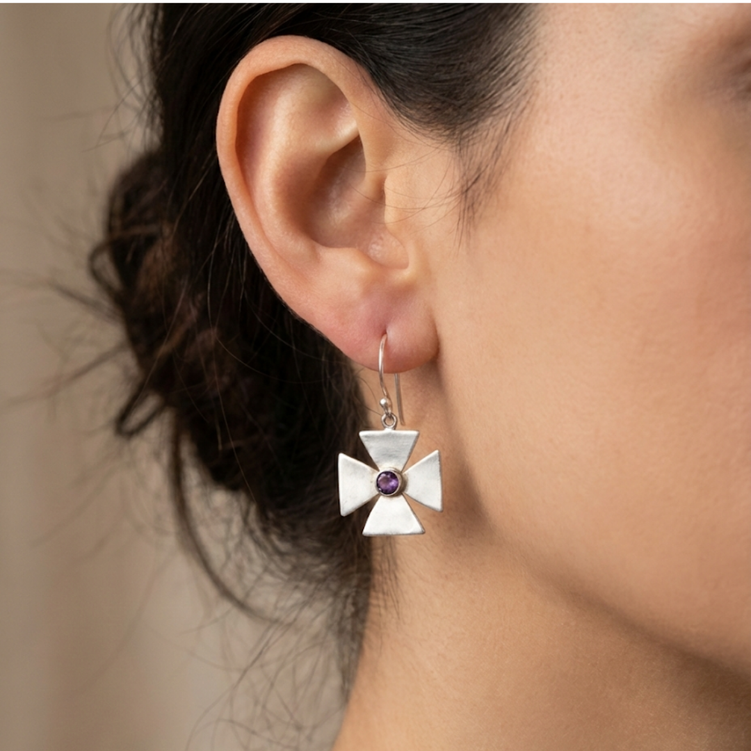 Amethyst Cross Earrings