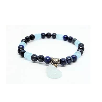 Lapis/Aquamarine Bracelet featuring the Rose Quartz Buddha
