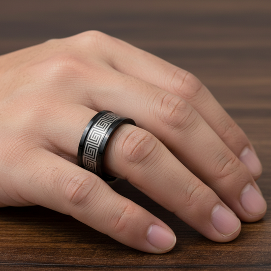 Black Enamel Stainless Steel Celtic Ring - Sz 10 - Eternity and Interconnectedness