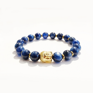Blue Kyanite Bracelet w/18k Gold Plated Buddha & Spacers
