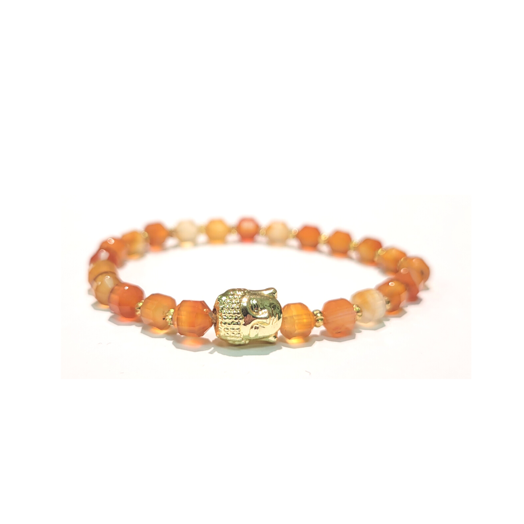 Carnelian Facetted Bead Bracelet with Thai Buddha