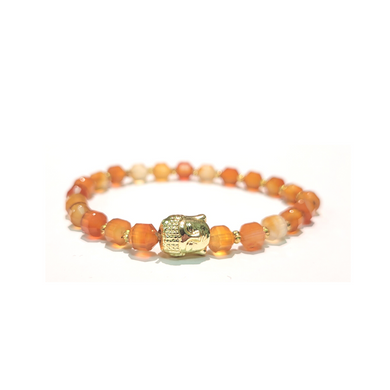 Carnelian Facetted Bead Bracelet with Thai Buddha