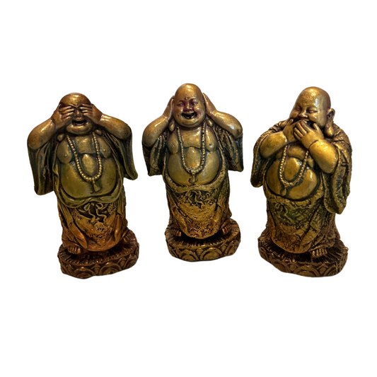 Three Happy Buddhas See Hear Speak No Evil Statues