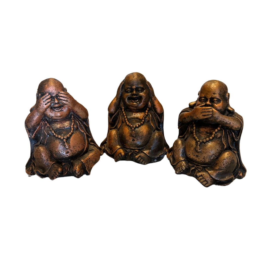 Three Happy Buddhas See Hear Speak No Evil Statues