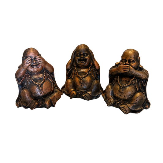 Three Happy Buddhas See Hear Speak No Evil Statues