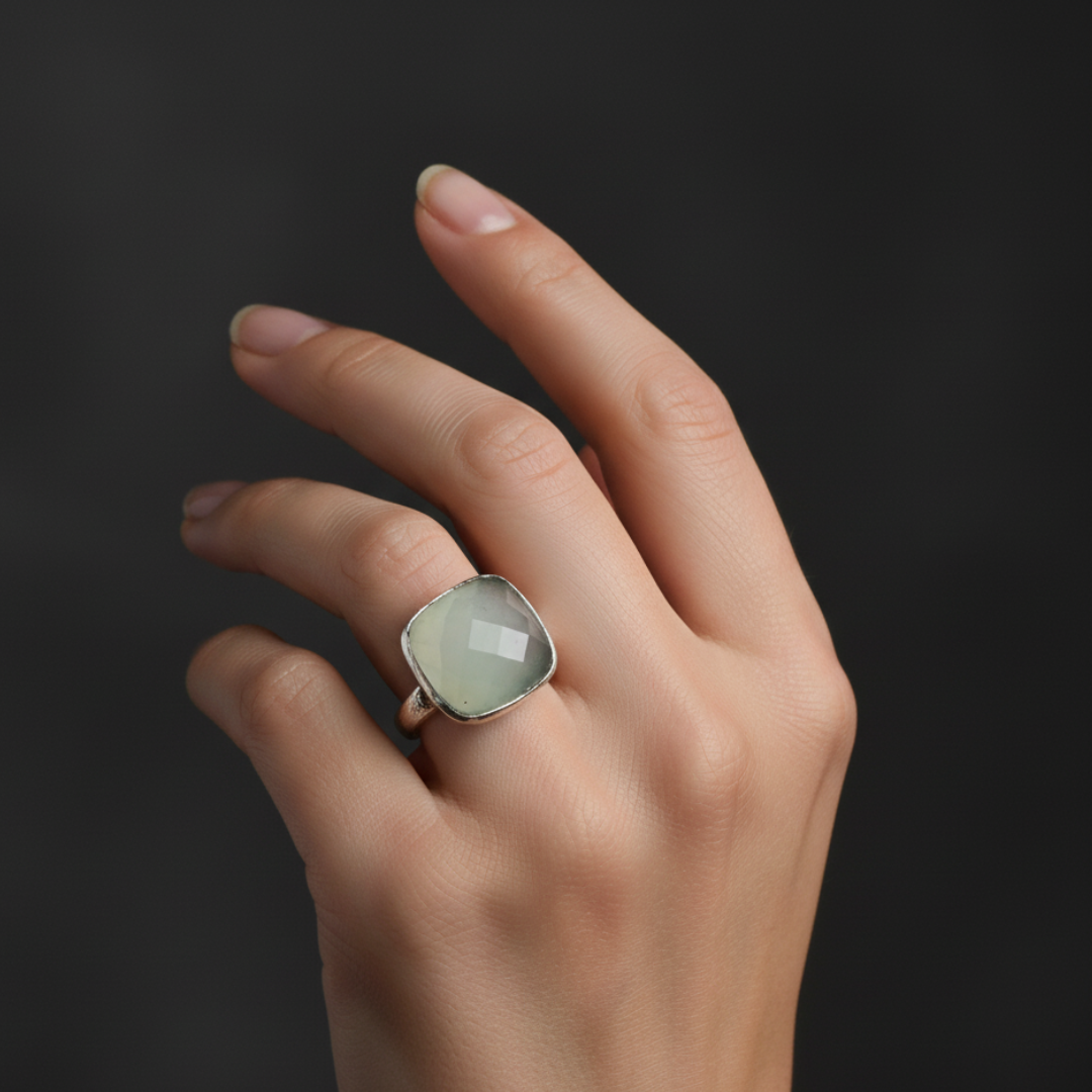 Blue Chalcedony Ring - Sz 7.5 - Calming, Centering and Energy Repair