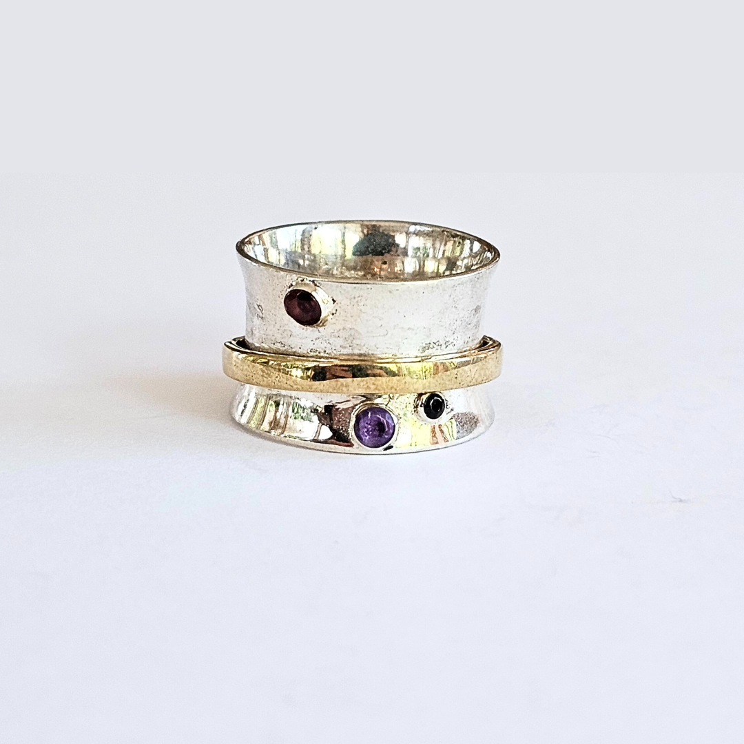 Amethyst & Garnet Spinning Meditation Ring - Sz 8