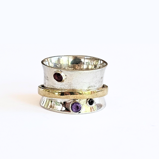 Amethyst & Garnet Spinning Meditation Ring - Sz 8