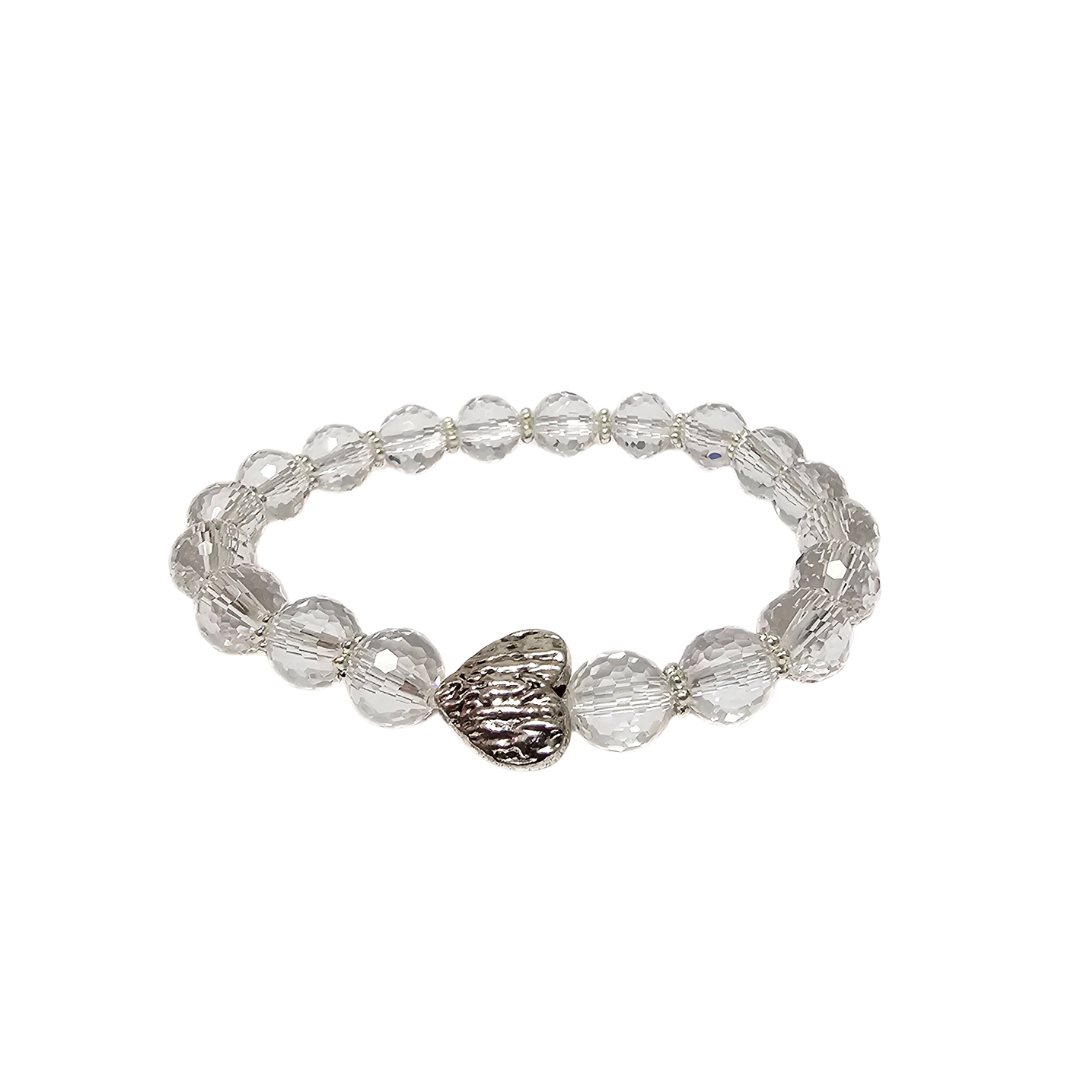 Facetted Clear Quartz Bracelet with Silver Heart Charm – Clarity, Energy & Winter Renewal