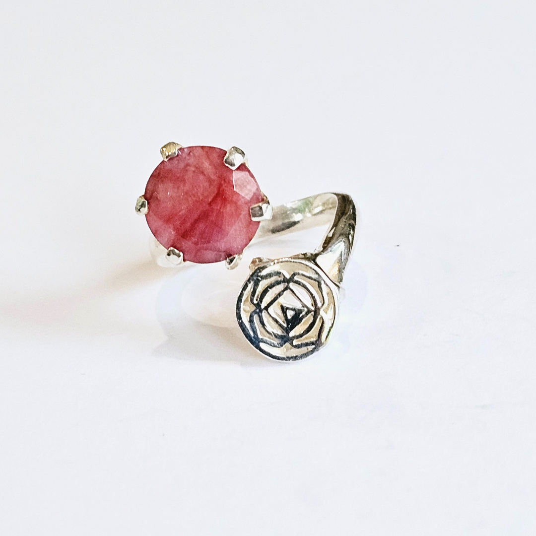 Ruby & Root Chakra Symbol Ring - Sz 6