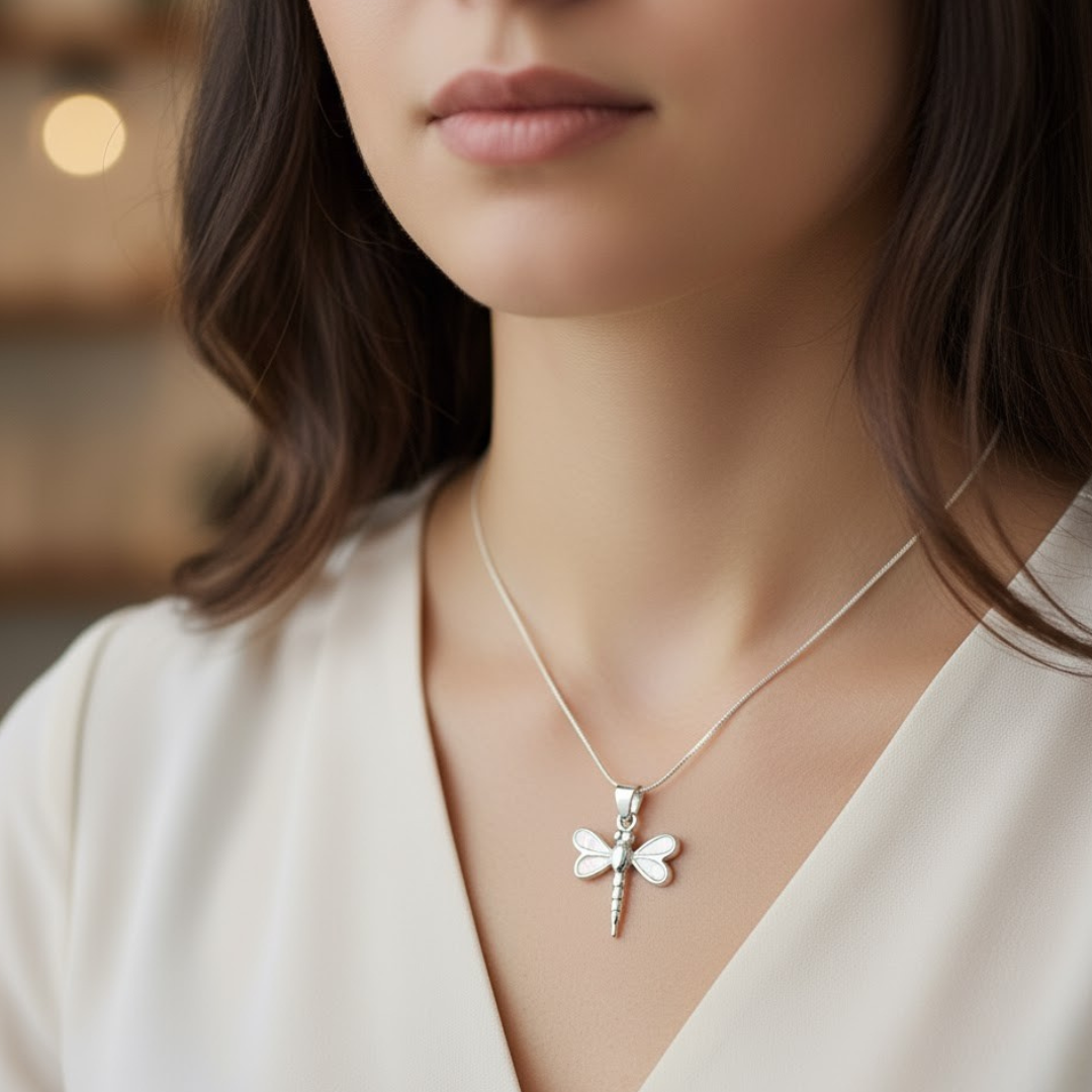 Dragonfly Pendant with Abalone Shell Wings – Transformation, Balance & Emotional Healing