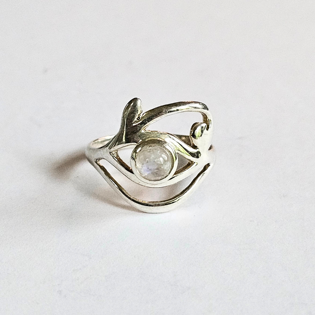 Rainbow Moonstone Eye of Horus Ring - Sz 7