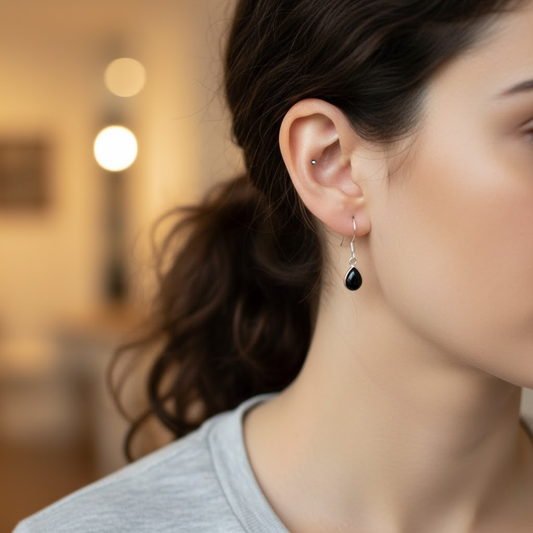Garnet Teardrop Sterling Silver Earrings
