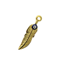 Gold Colored Feather & Evil Eye Pendant