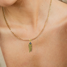 Gold Colored Feather & Evil Eye Pendant