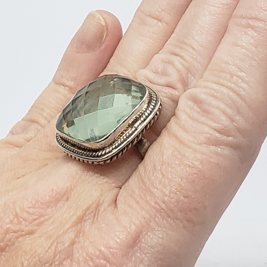 Facetted Green Apatite Ring - Sz 8