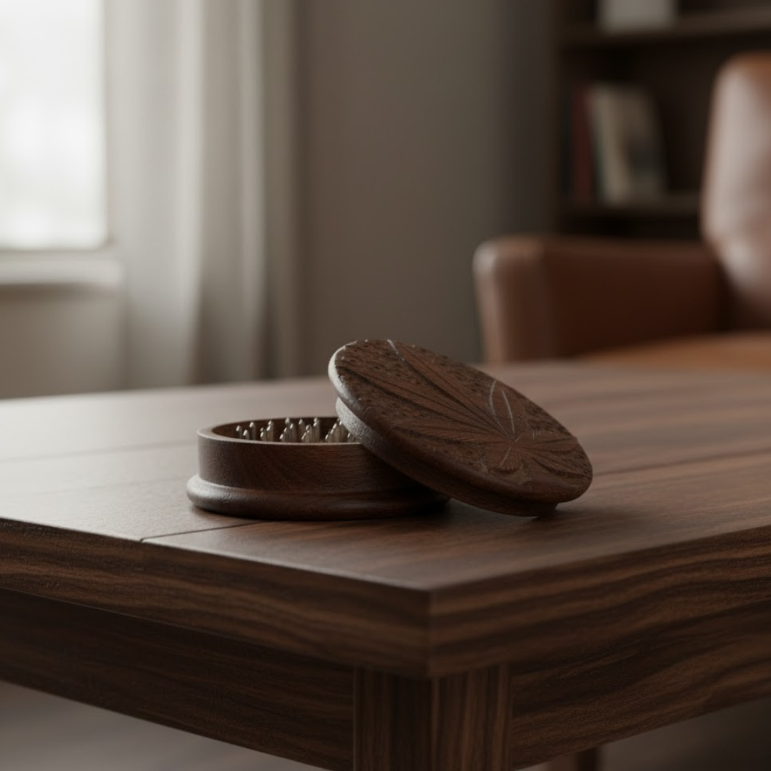 Carved Marijuana Leaf Wooden Herb Grinder – 3"